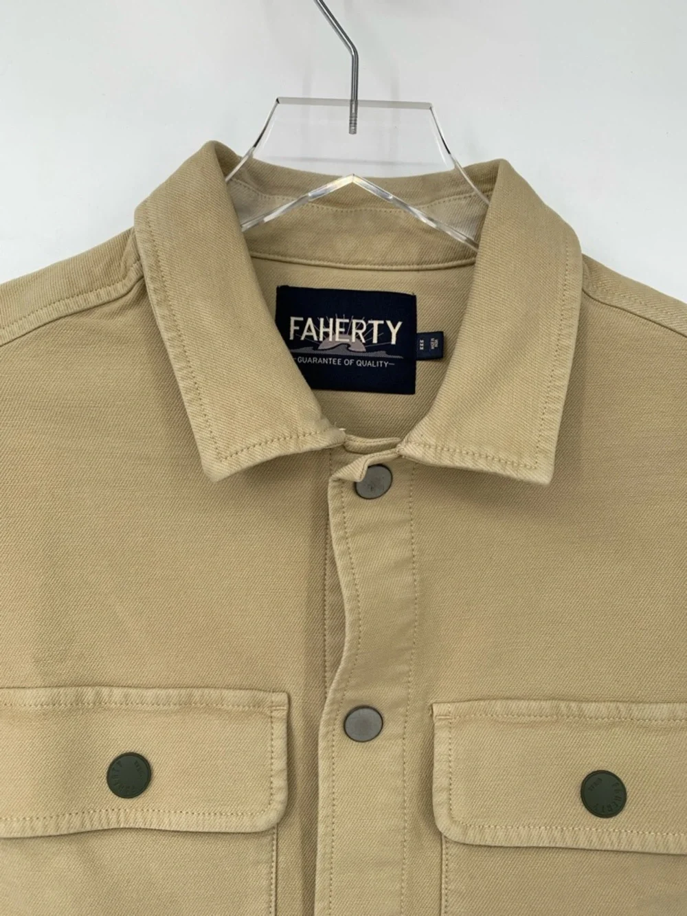 Faherty Twill shirt jacket tan Shacket snap patch pockets Chore men new Medium